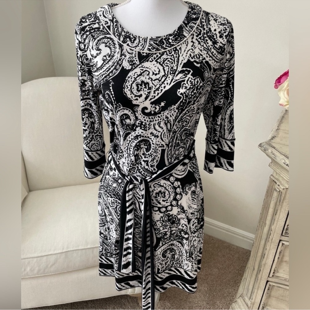 Alfani Black and White Paisley Long Sleeve Dress